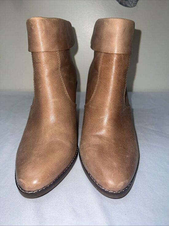 Lucky Brand Shoes - LUCKY BRAND Women's 8.5M /‎ 39 Tan Leather Zip Ankle Boots Cuff 3" Heel